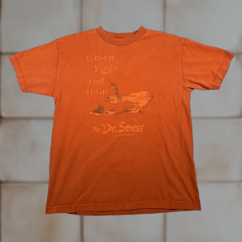 Vintage VINTAGE Dr Seuss Shirt Adult MEDIUM Orange Green Eggs Ham Book Character Y2K Shirt Mens Size US M / EU 48-50 / 2 - 1 Thumbnail