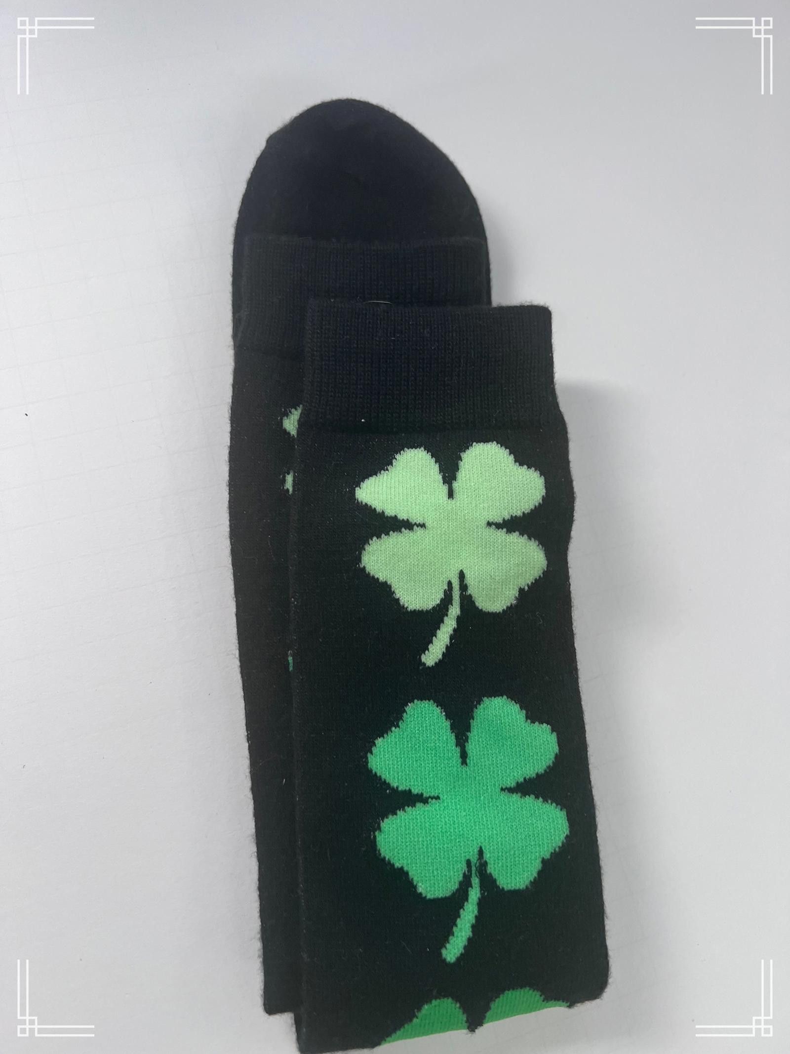 Designer Black Knee-High Shamrock Socks for St. Patrick's Day Size ONE SIZE - 2 Thumbnail