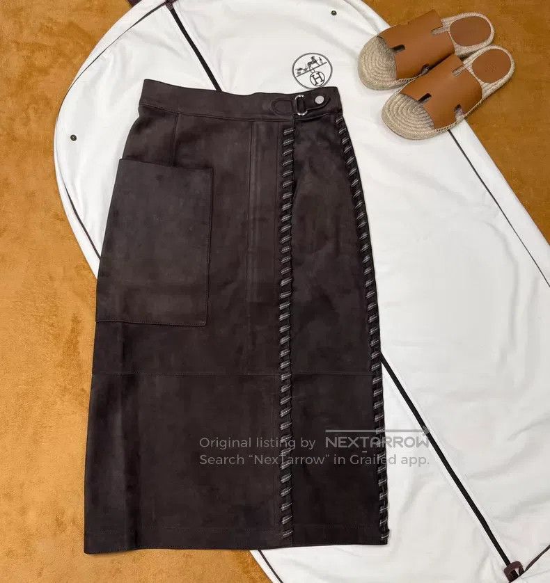 Hermes Hermes Brown Suede and Leather Weaving Skirt Size 42" / US 20 - 1 Thumbnail
