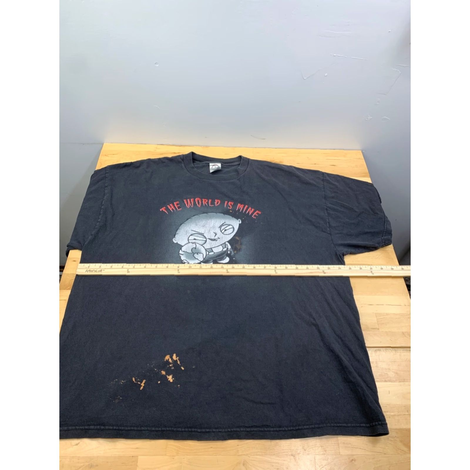 Delta VINTAGE Delta Pro Weight Shirt 2XL Black Stewie Griffin The World Is Mine Graphic Print Crew Neck Unisex Adults 2000s 90s Movie Rock Halloween Hip Hop Size US XXL / EU 58 / 5 - 6 Thumbnail