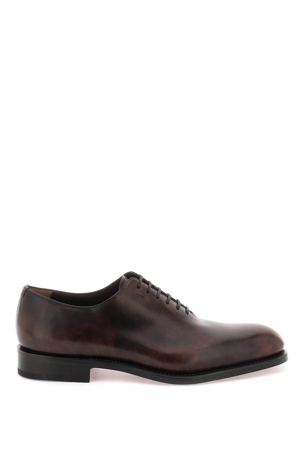 image of Salvatore Ferragamo Ferragamo Shiny Leather Oxford Lace-Ups Shoes in Africa T Moro, Men's (Size 8)