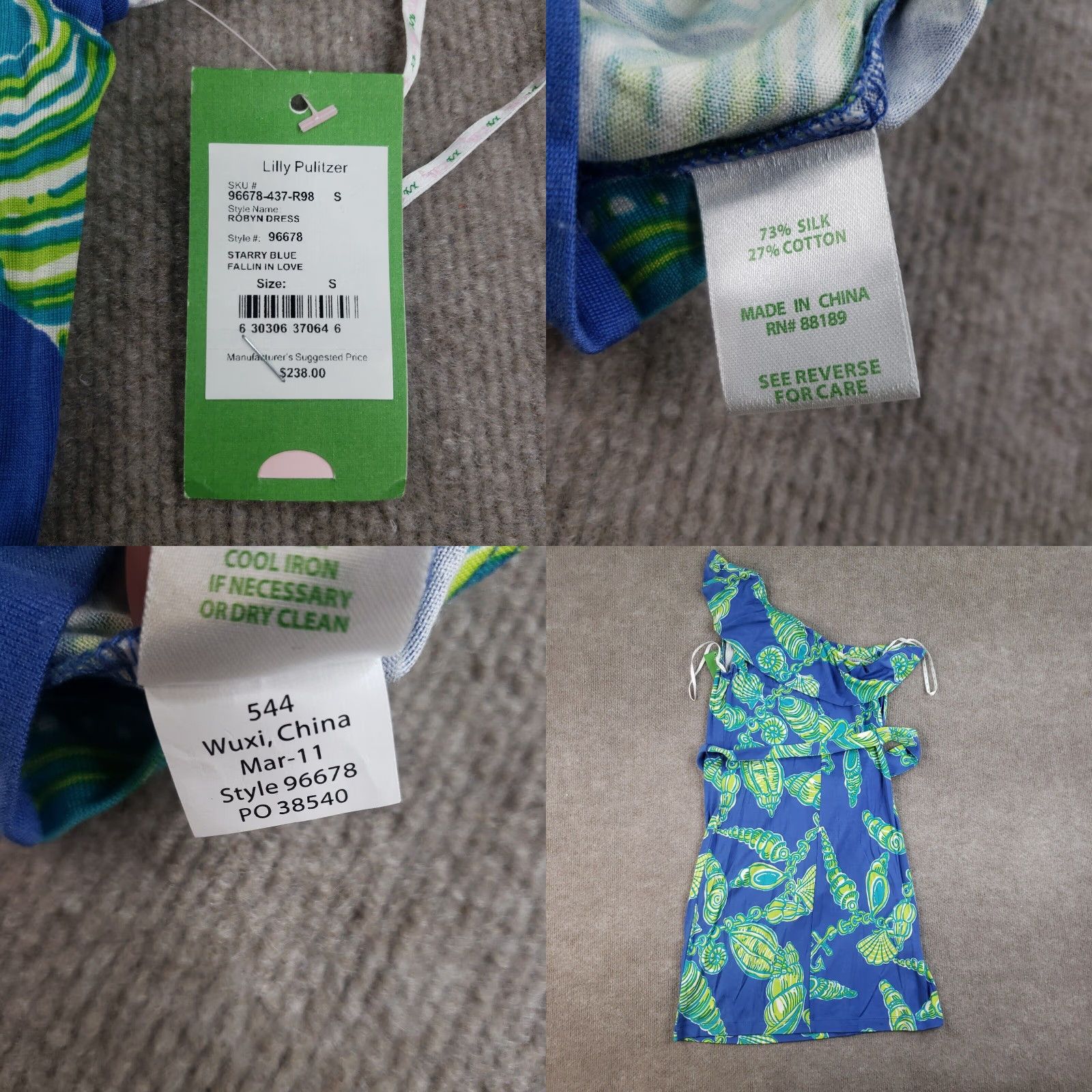 Lilly Pulitzer Lilly Pulitzer Womens One Shoulder Dress Small Blue Green Size S / US 4 / IT 40 - 8 Thumbnail