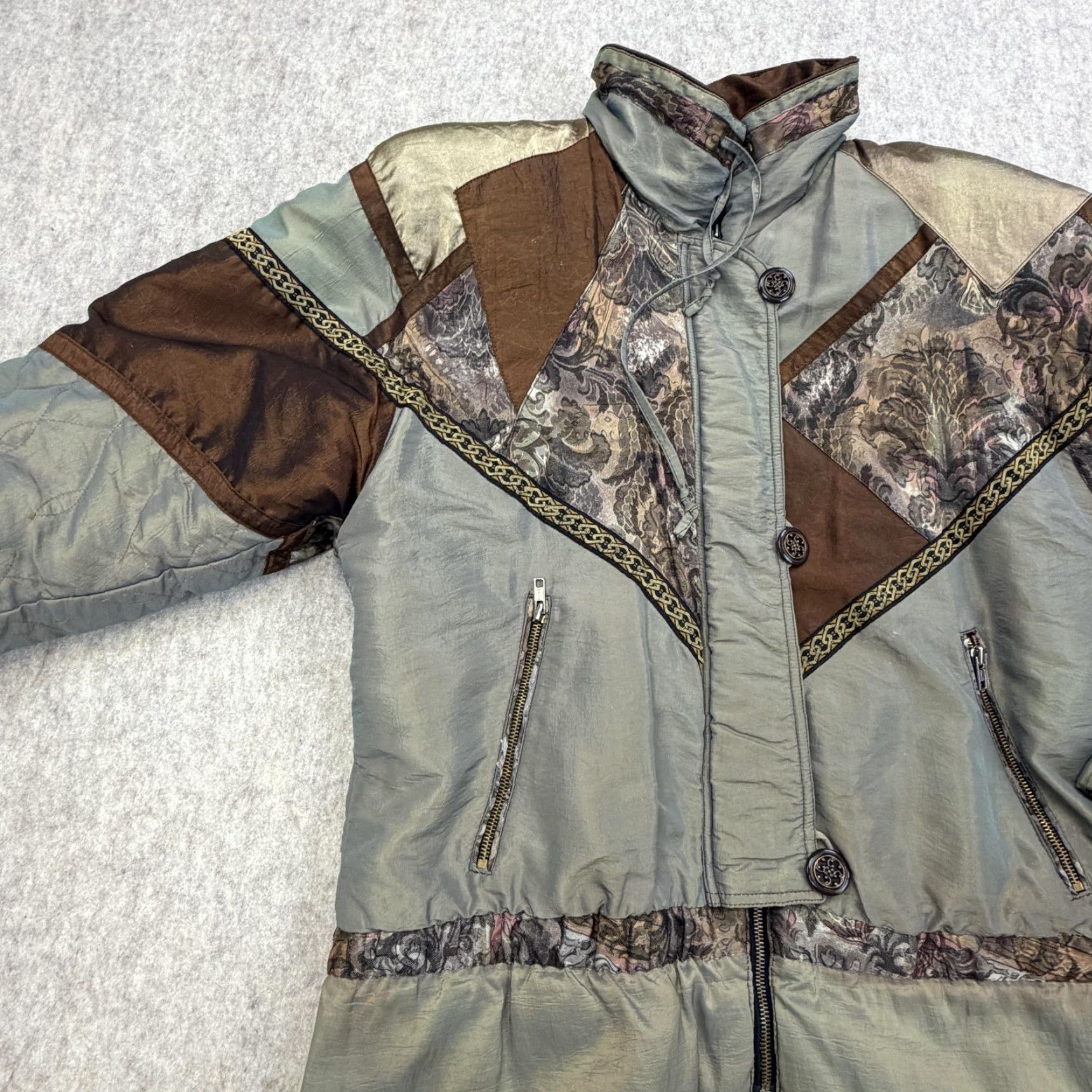Vintage VINTAGE Gallery Jacket Womens Small Green Brown Quilted Patchwork Floral 80s Size S / US 4 / IT 40 - 7 Thumbnail