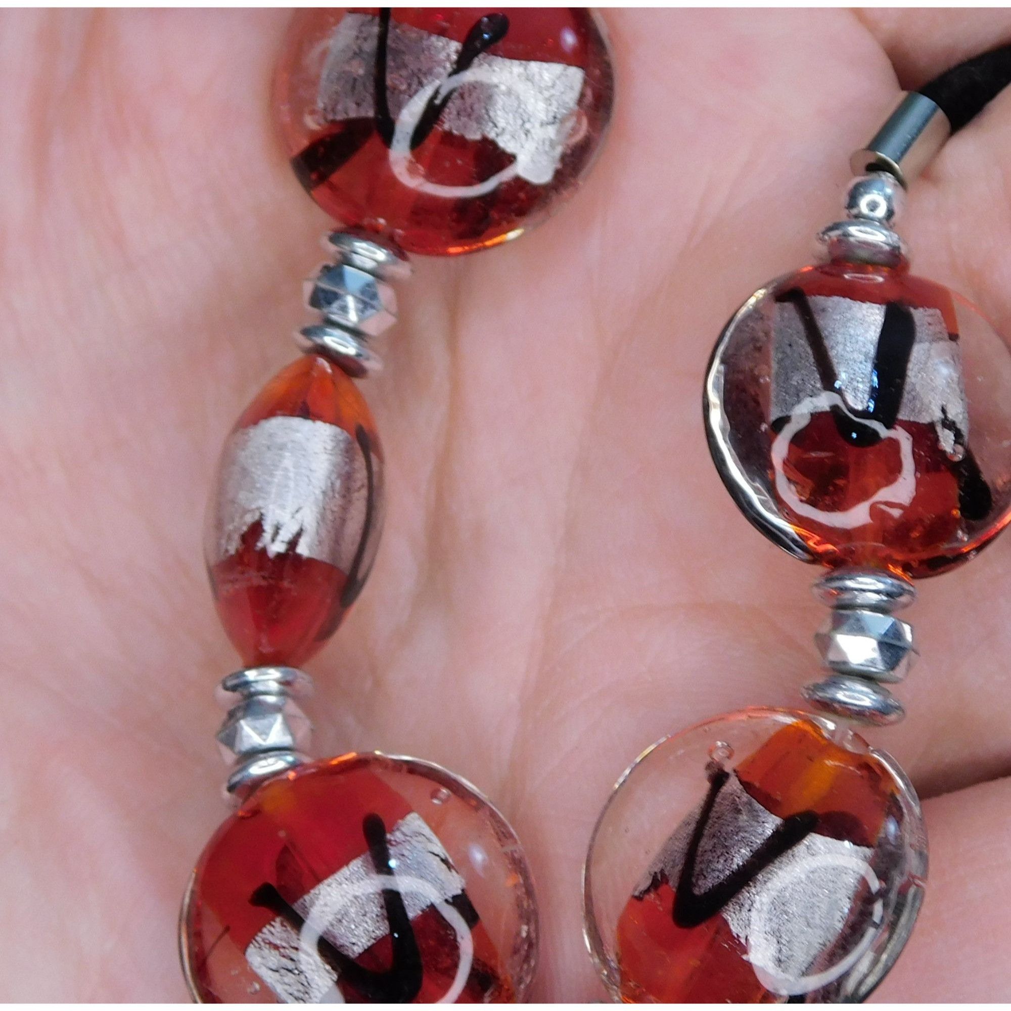 Other Lamp Work Glass Red Black And Silver ToneNecklace Size ONE SIZE - 3 Thumbnail