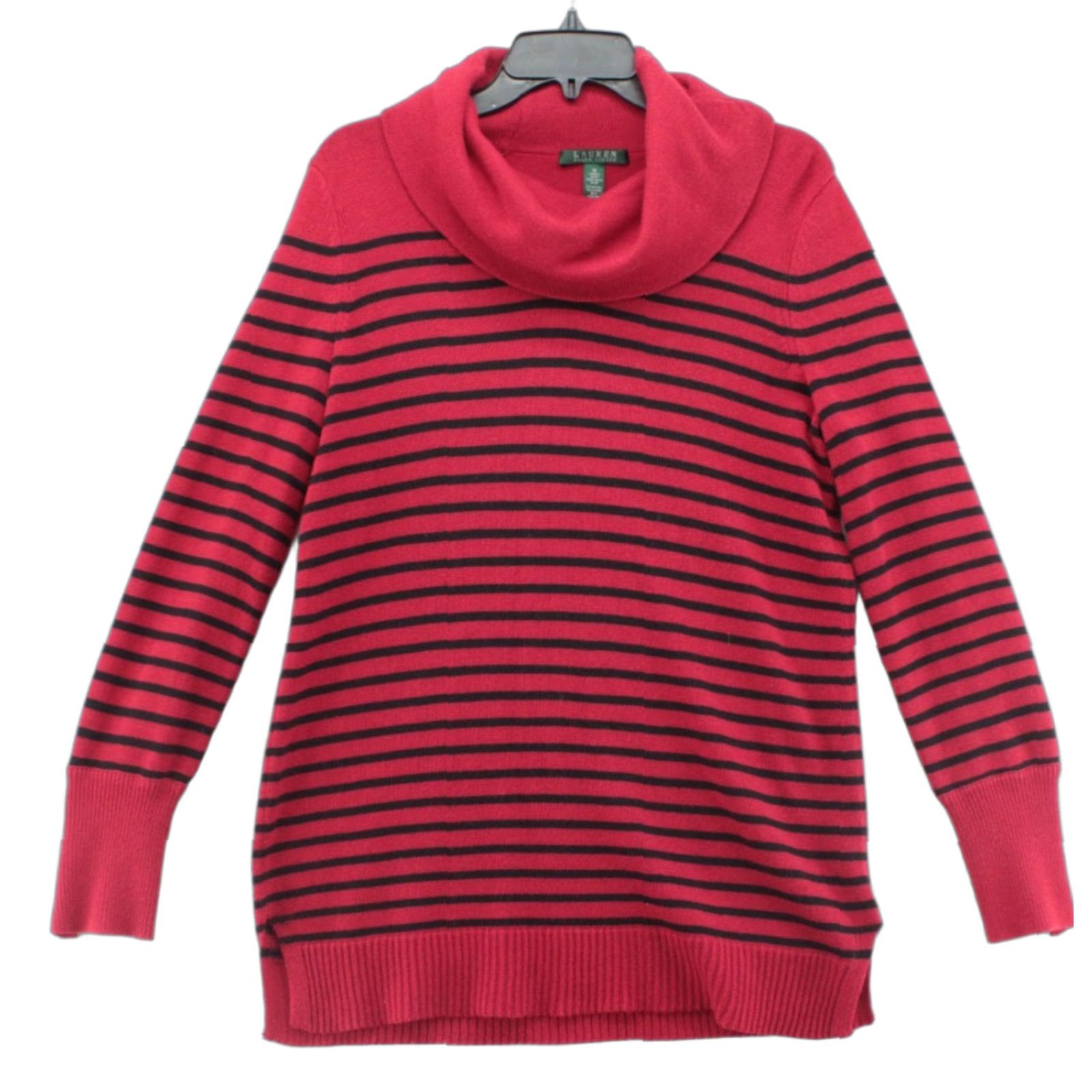 Ralph Lauren VINTAGE Lauren Ralph Lauren Cowl Neck Sweater Womens M Red Striped Wool Blend Cozy Size M / US 6-8 / IT 42-44 - 1 Thumbnail