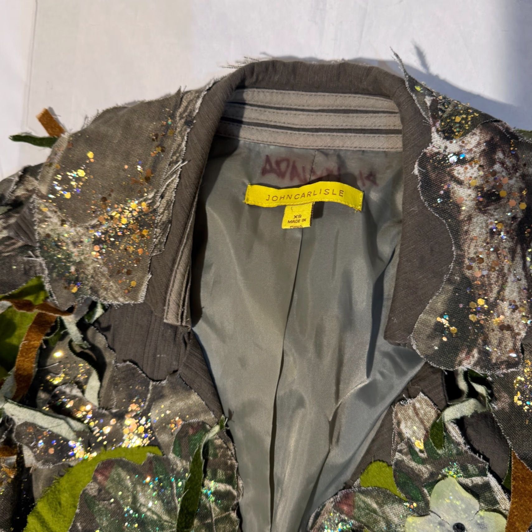 Vintage 1 of 1 Custom Camo Fairy Glitter Floral Belted Brown Jacket XS Fairycore Grunge Womens Size XS / US 0-2 / IT 36-38 - 2 Thumbnail