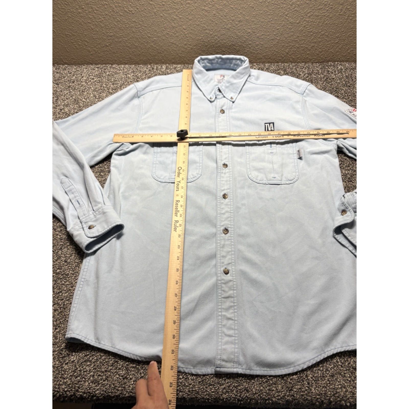 Denime Tyndale FR Shirt Mens Large Denim Blue Flame Resistant USA Made HRC 2 Work Size US L / EU 52-54 / 3 - 5 Thumbnail