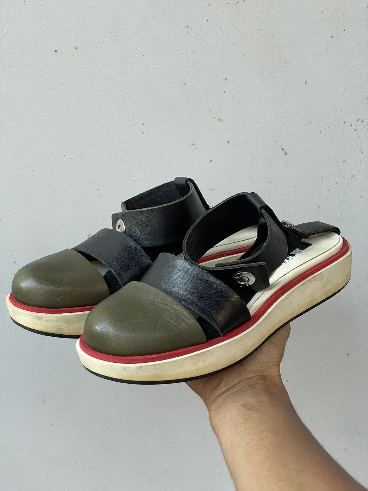 Jil Sander Jil Sander Navy Green Leather Size US 5.5 / IT 35.5 - 2 Thumbnail