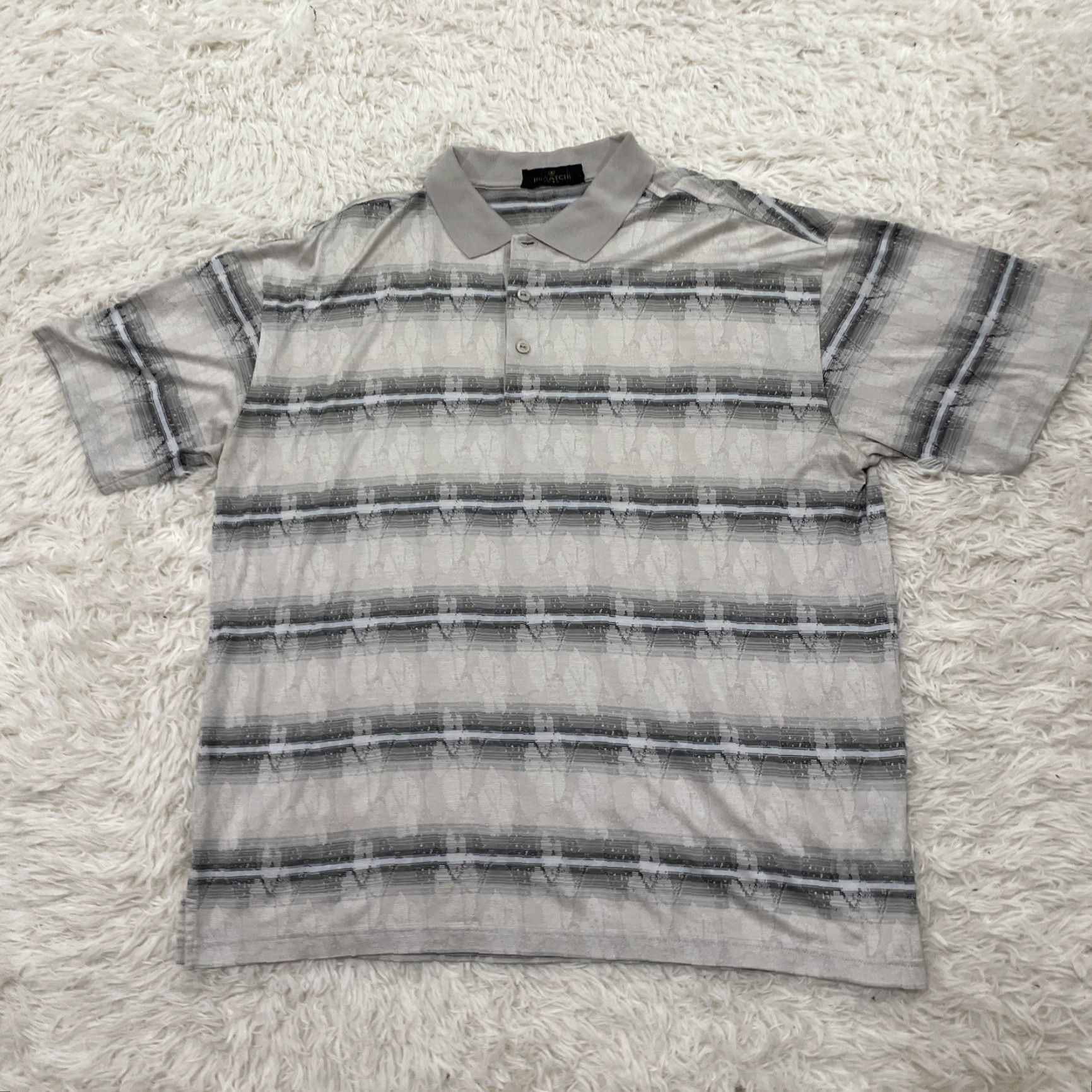 BUGATCHI VINTAGE Bugatchi Uomo Polo Shirt Geometric Abstract 90s Optical Illusion Gray L Men Polo Shirt, Short Sleeve, 100% Cotton, Regular Fit, Golf Size US L / EU 52-54 / 3 - 2 Thumbnail