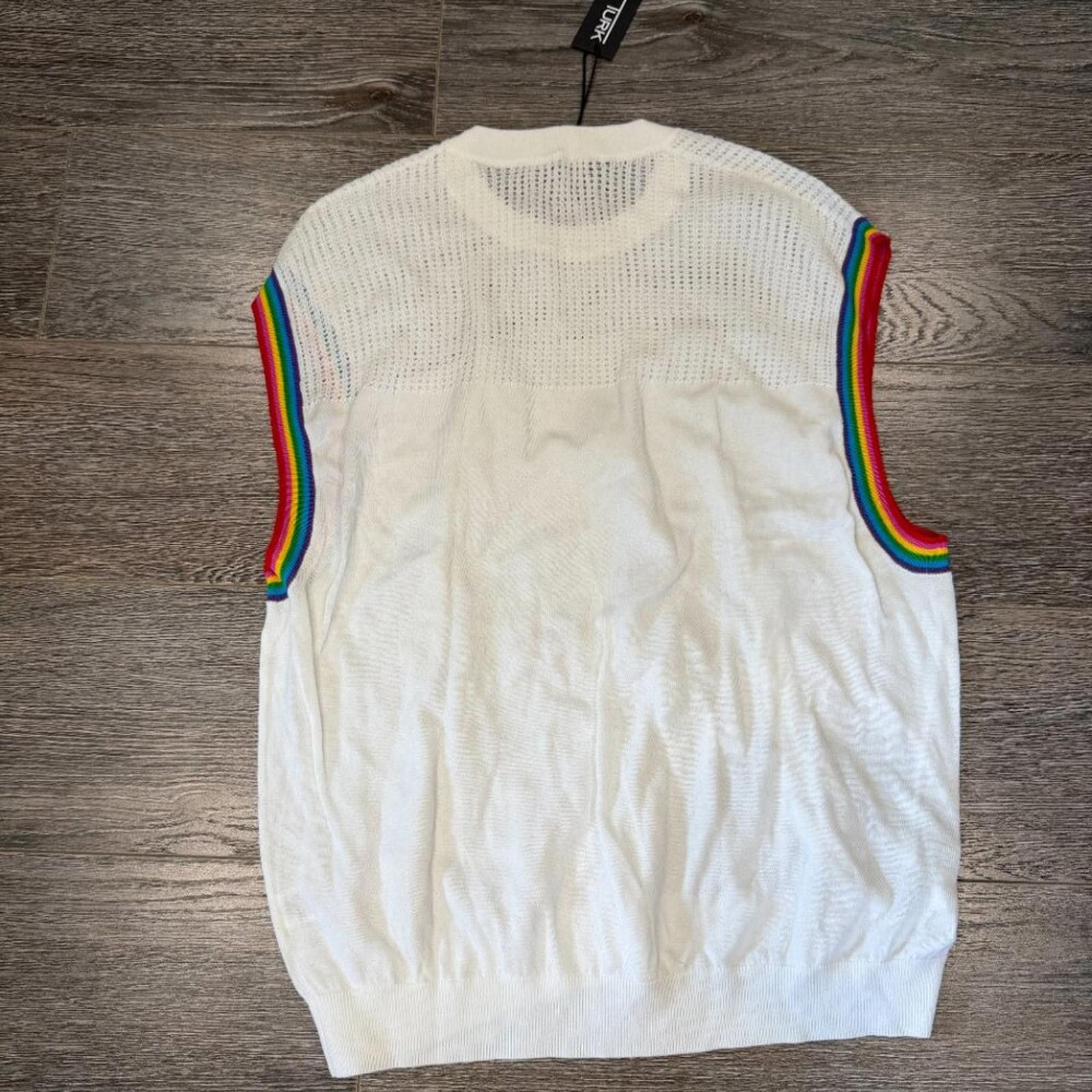 Mr Turk Mr Turk Men Muscle Shirt White Rainbow Appliqué Size XL New Size US XXL / EU 58 / 5 - 6 Thumbnail