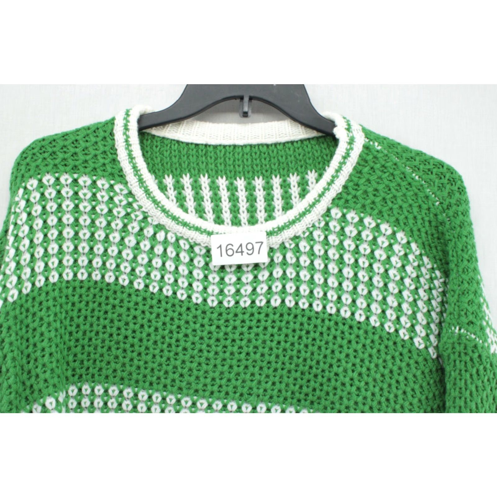 Shein SHEIN Crocheted Sweater Women's Large Green White Stripe Retro Cozy Soft Pullover Knit 90s City Classic Colorful Mens Womens Size L / US 10 / IT 46 - 6 Thumbnail
