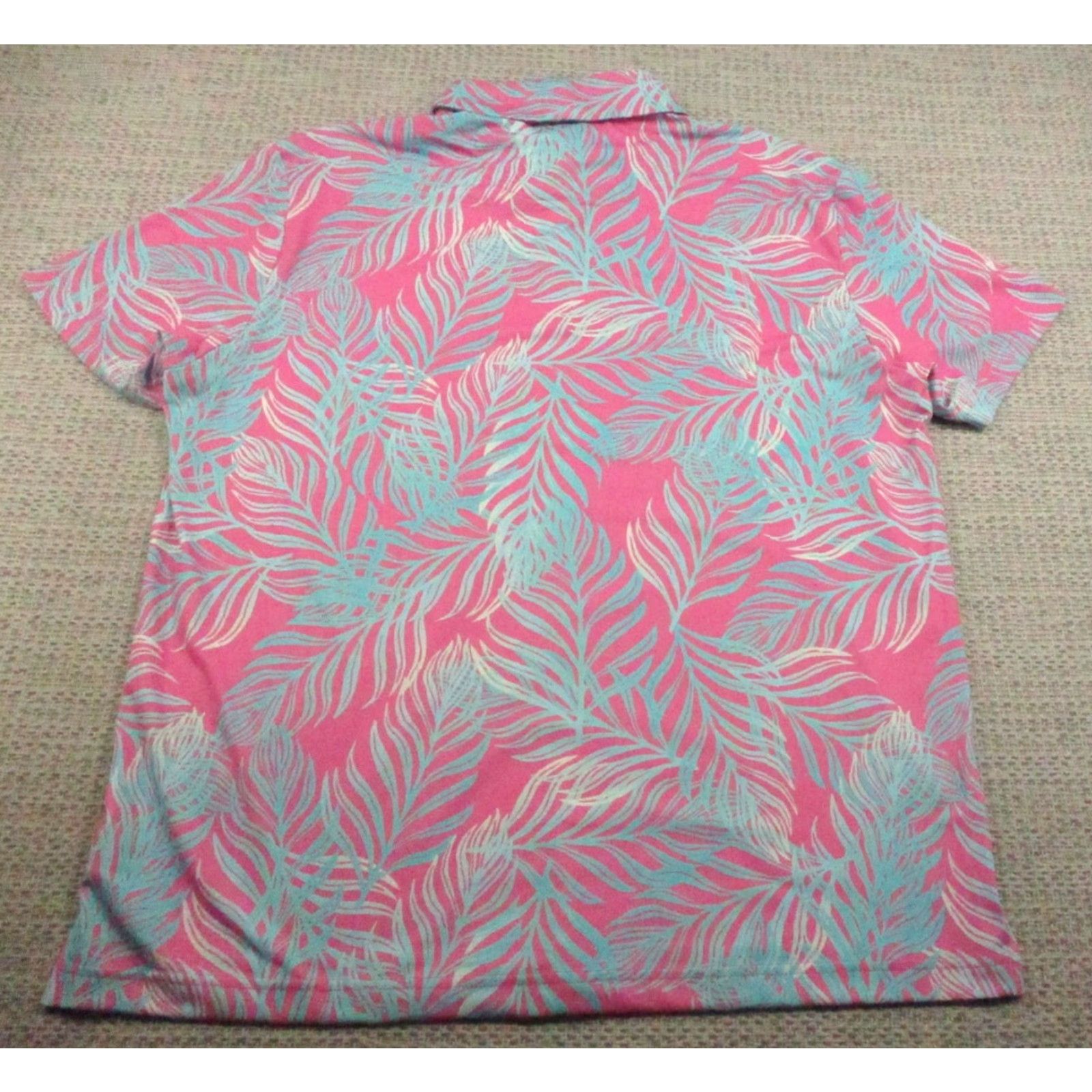 Vintage Birdie Bound Polo Shirt Mens L Pink Teal Palm Leaf Print Golf Stretch Shirts Size US L / EU 52-54 / 3 - 7 Thumbnail