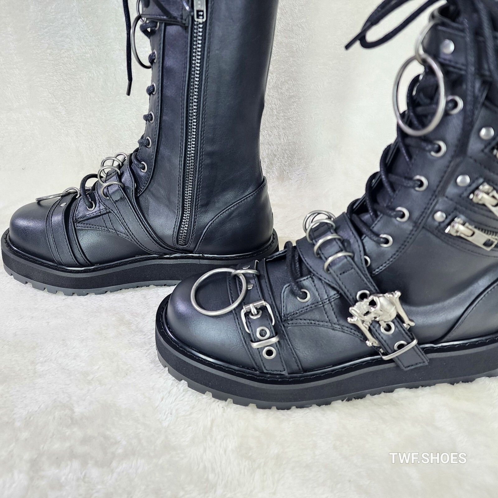 Demonia Cult DEMONIA Valor Goth Combat Biker Ankle Boots Black Matte Men Size US 7 / EU 40 - 9 Thumbnail