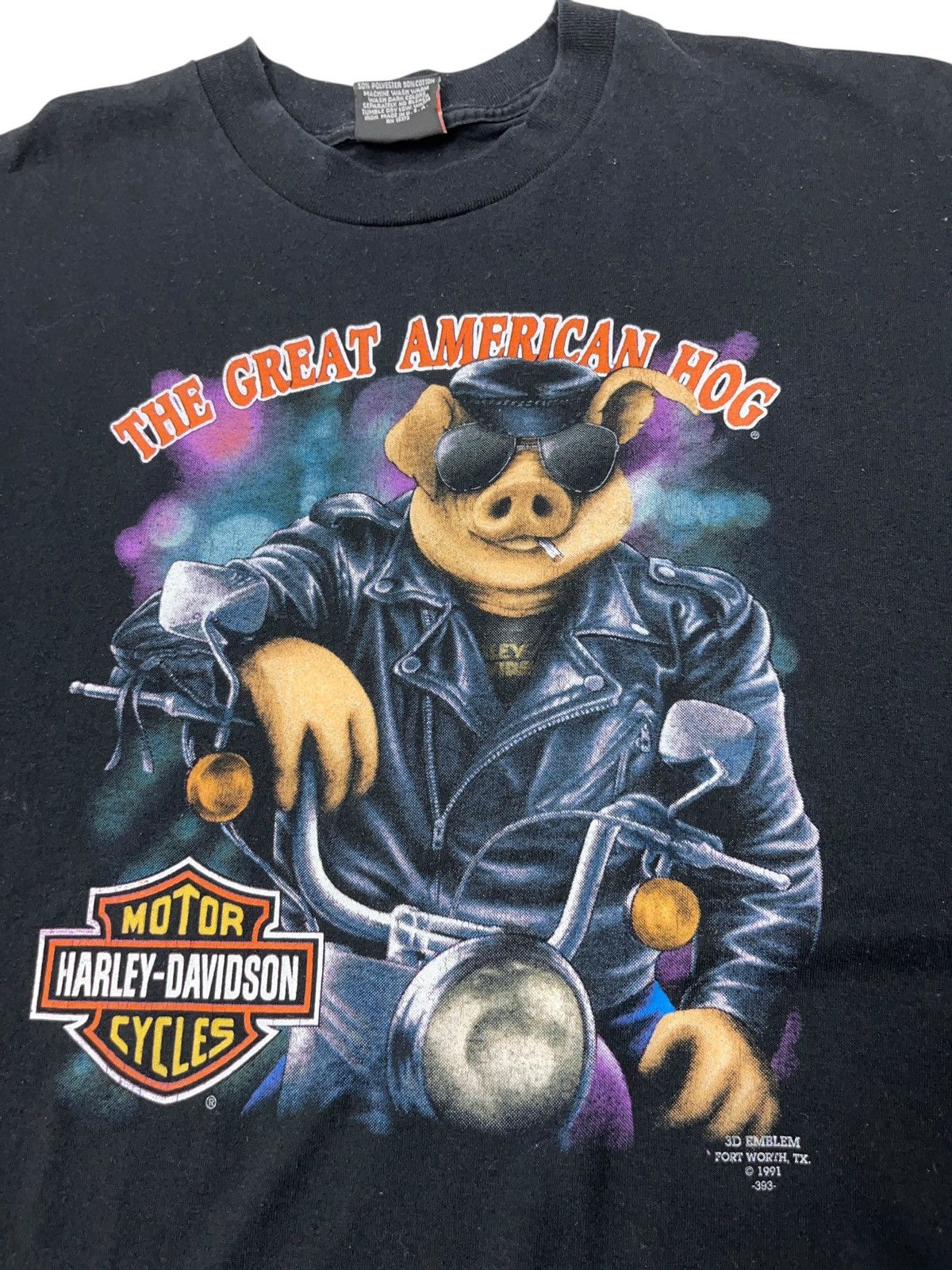 Harley Davidson Vintage 1991 Harley Davidson The Great American Hog T-shirt Size US XL / EU 56 / 4 - 2 Thumbnail