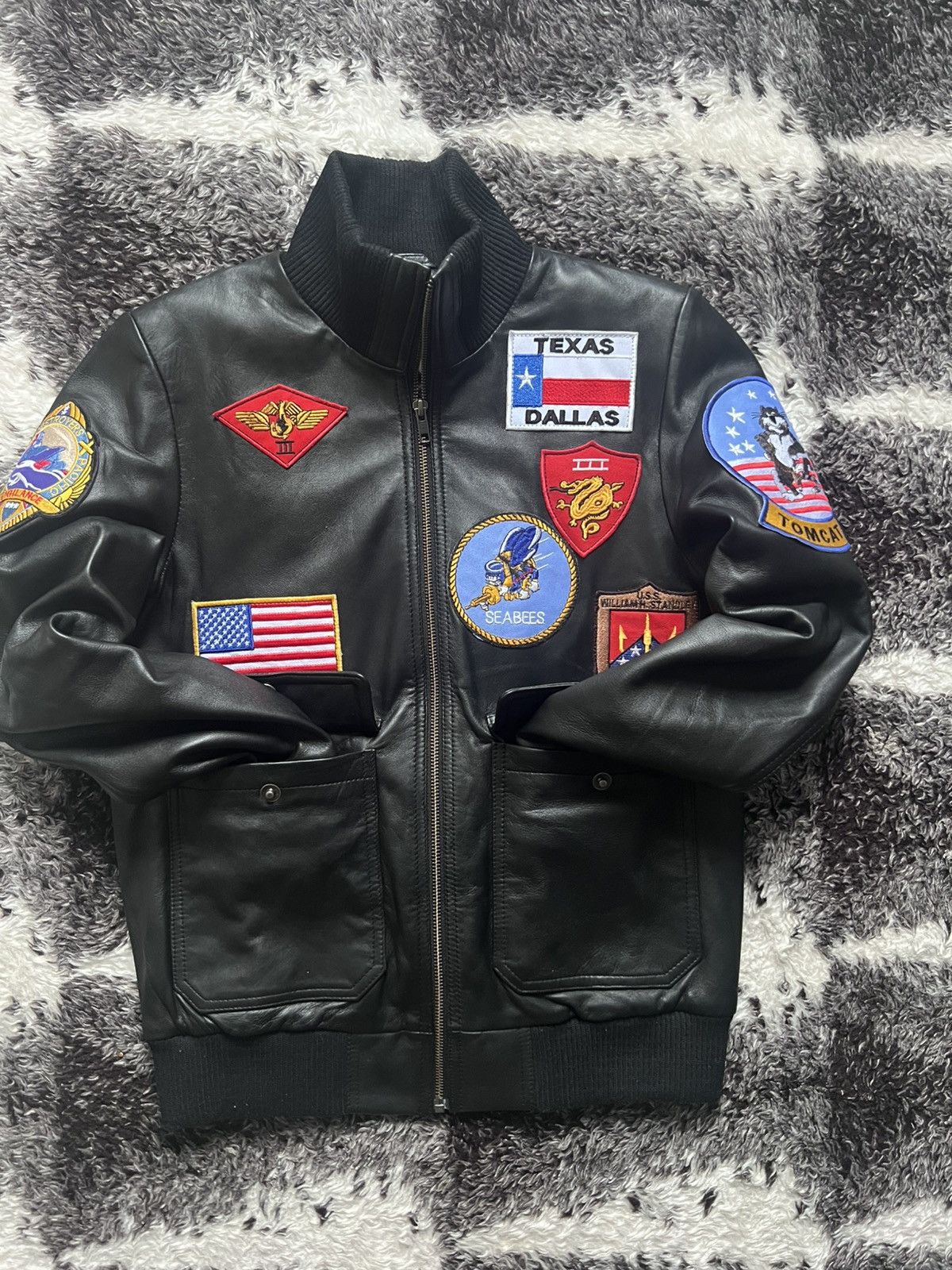 Other Vintage Women’s Leather Bomber Jacket Black Top Gun Style Size S / US 4 / IT 40 - 2 Thumbnail
