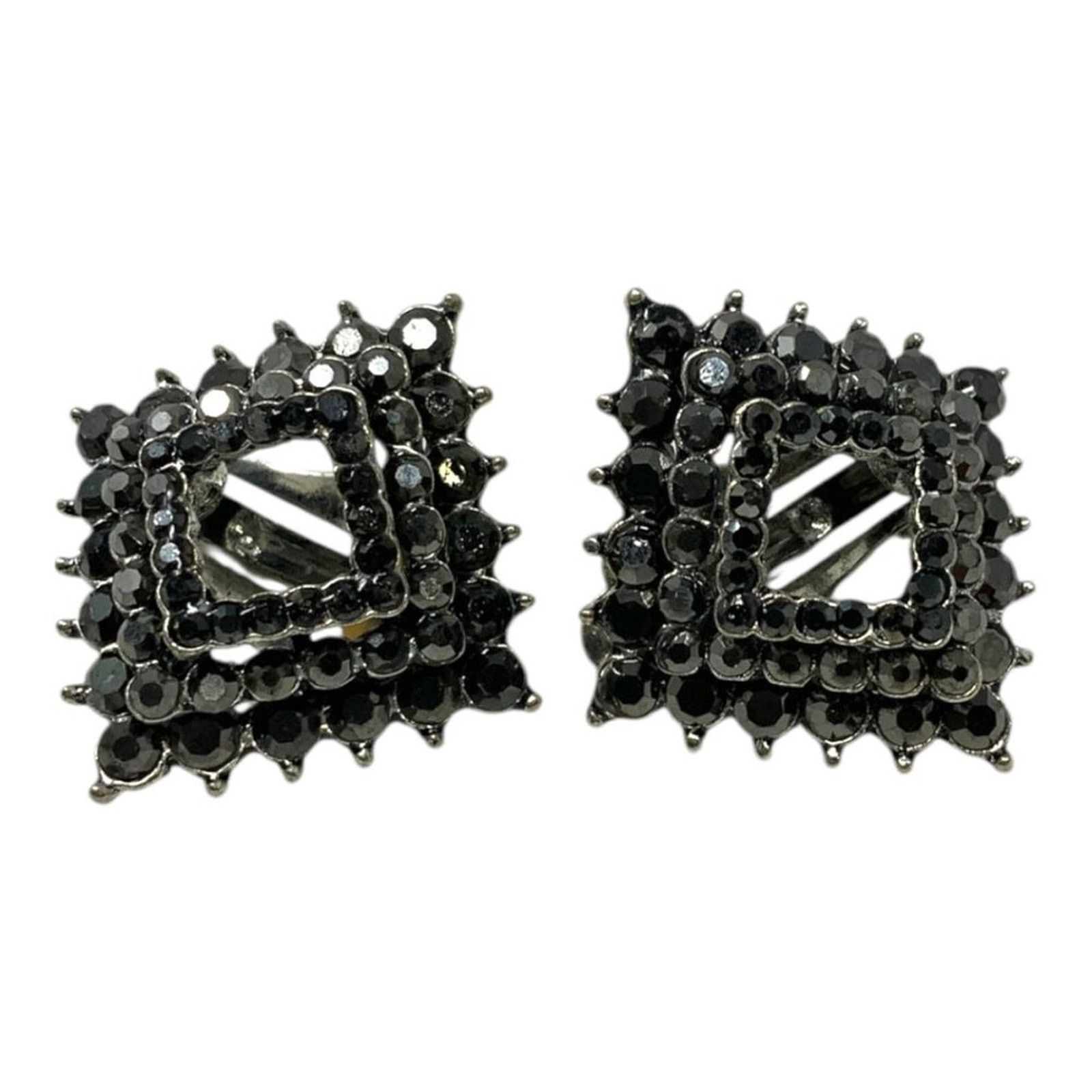 Other Vintage Black Stone Tiered Diamond Shape Clip On Earrings Size ONE SIZE - 2 Thumbnail
