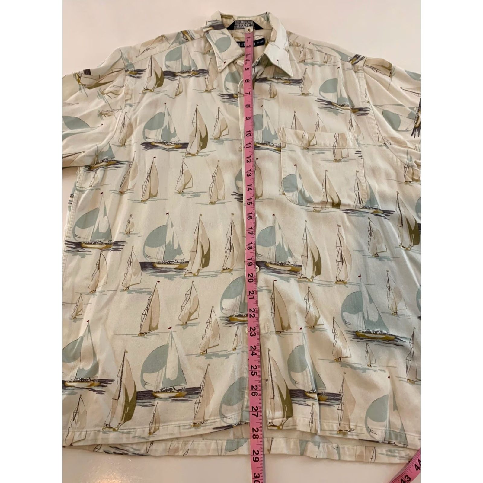 Nautica VTG Nautica Short Sleeve Button-Up Shirt Mens M Cream Sailboat Print Shirt Size US M / EU 48-50 / 2 - 4 Thumbnail