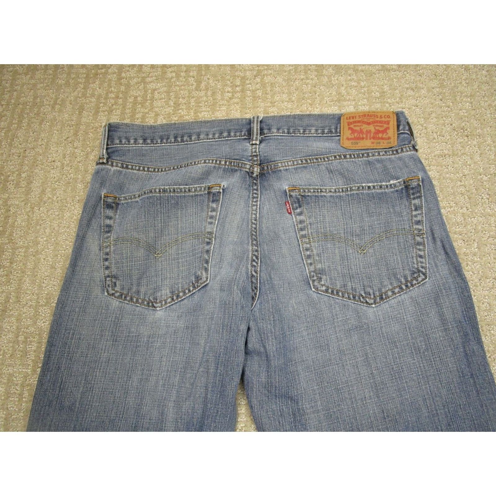 Levi's Levi's 559 Jeans Men 36x34 Relaxed Straight Leg Distressed Light Wash Denim Jeans Regular Blue Size US 36 / EU 52 - 4 Thumbnail