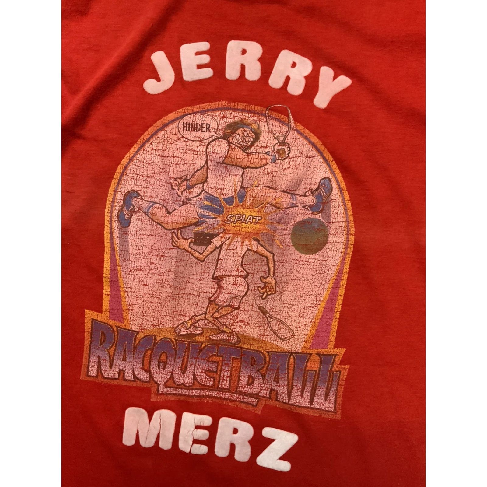 FELT VTG 70s 80s Ched Knits USA Made Racquetball Single Stitch Felt Letter T-Shirt LG Red Cotton Short Sleeve Men's/Unisex T-Shirt Size US L / EU 52-54 / 3 - 3 Thumbnail