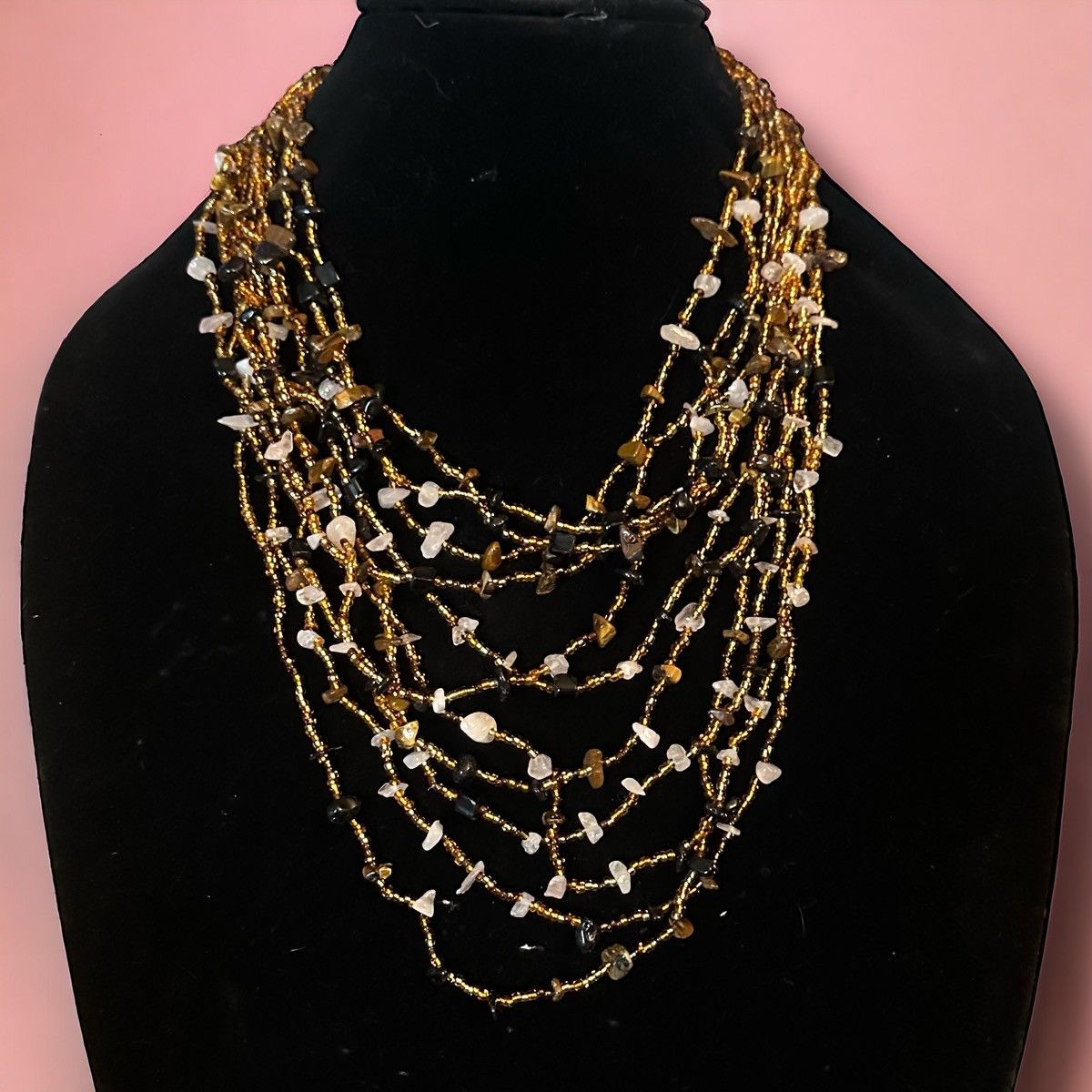 Vintage Vintage multi strand layered seed bead & agate chip necklace Size ONE SIZE - 1 Thumbnail