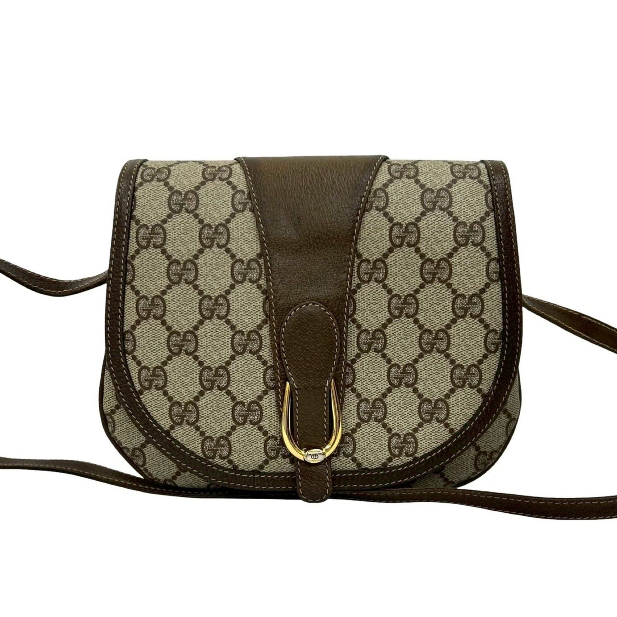 Gucci Old Gucci GG Logo Leather Mini Shoulder Bag Pochette Brown 01740, Women's