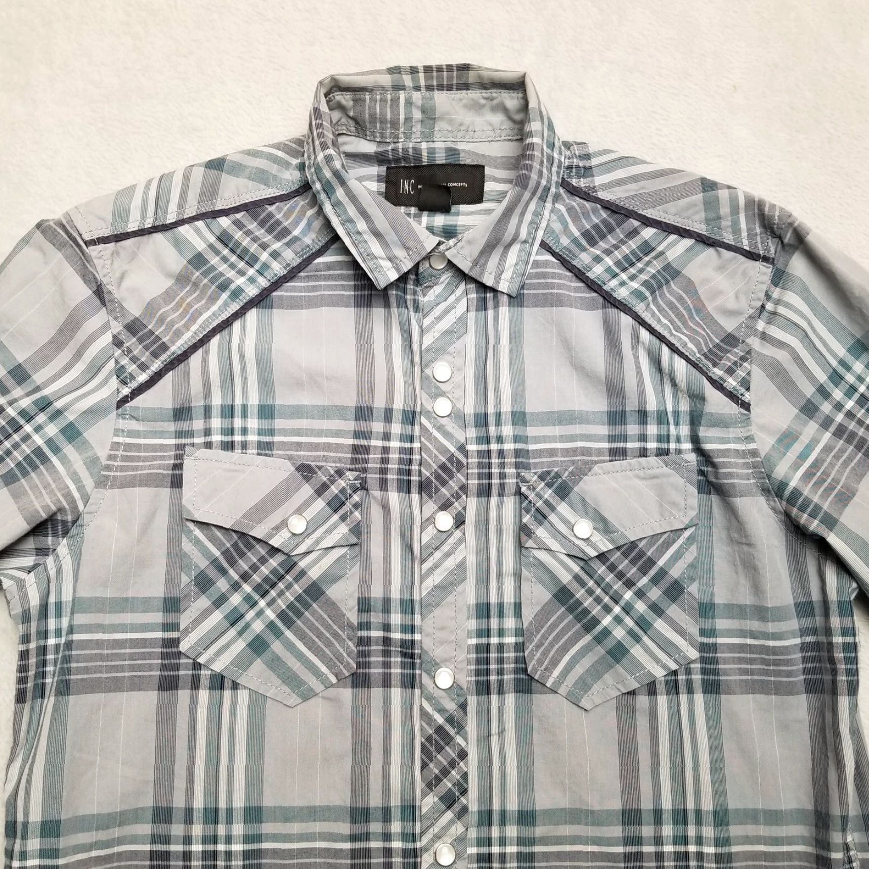 Vintage VINTAGE INC International Concepts Shirt Mens S Teal Plaid Pearl Snap Western Casual Size US S / EU 44-46 / 1 - 2 Thumbnail