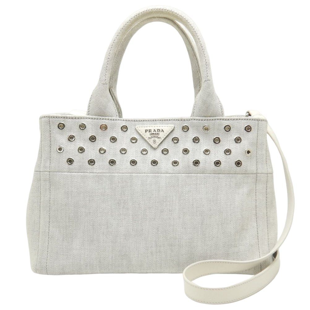 Prada Canapa Tote Bag Denim Patch Bianco