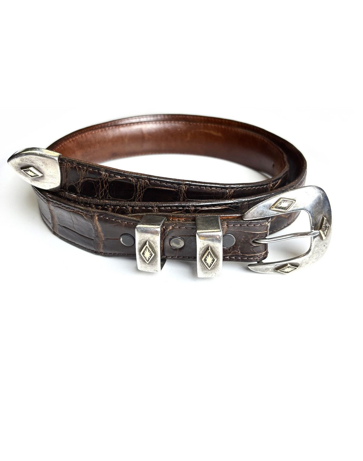 Sterling Silver Giselle 4 Piece 14k Gold .925 Silver Alligator Leather Belt Size ONE SIZE - 1 Thumbnail