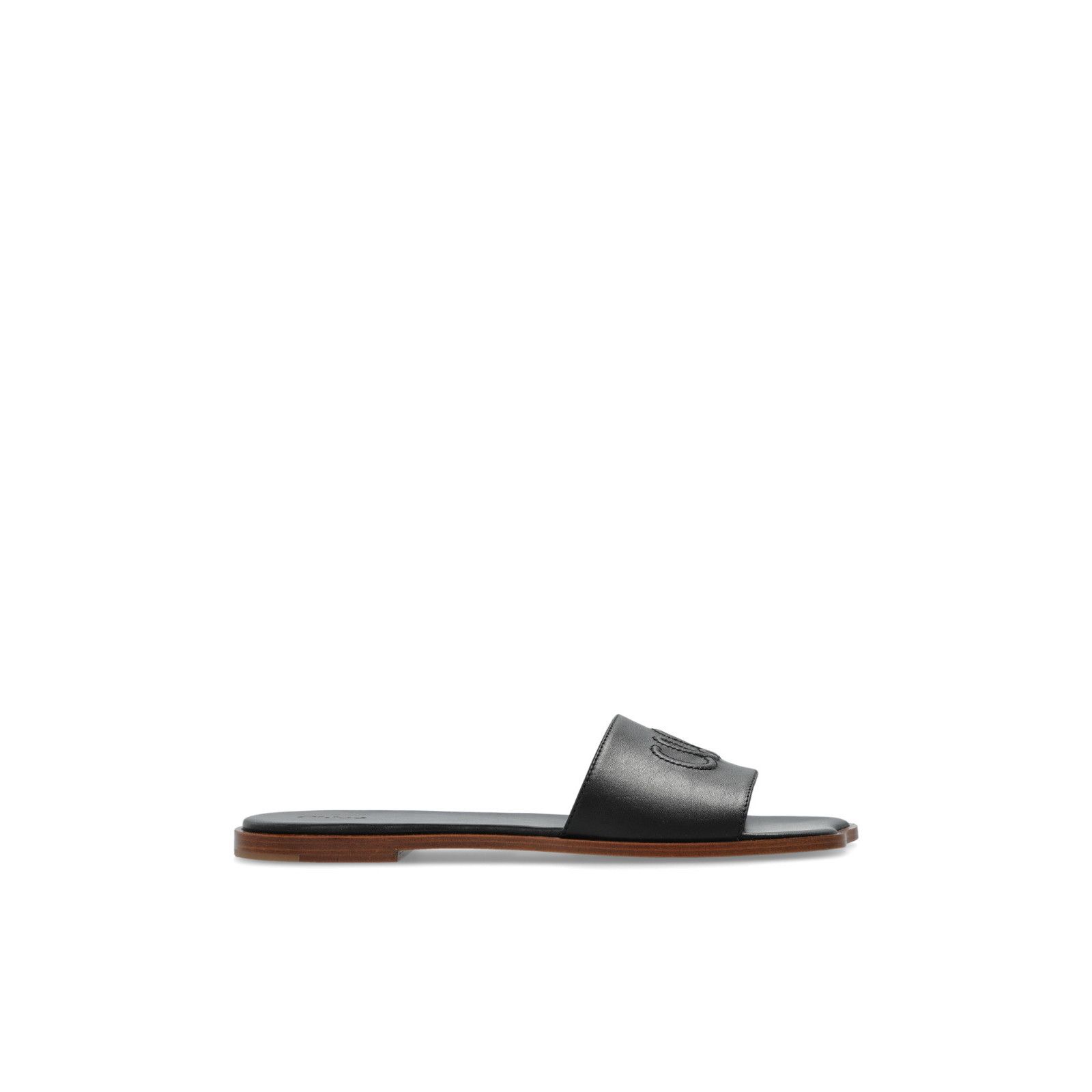 Chloe Flower Black Leather Flip Flops New & Authentic (Women