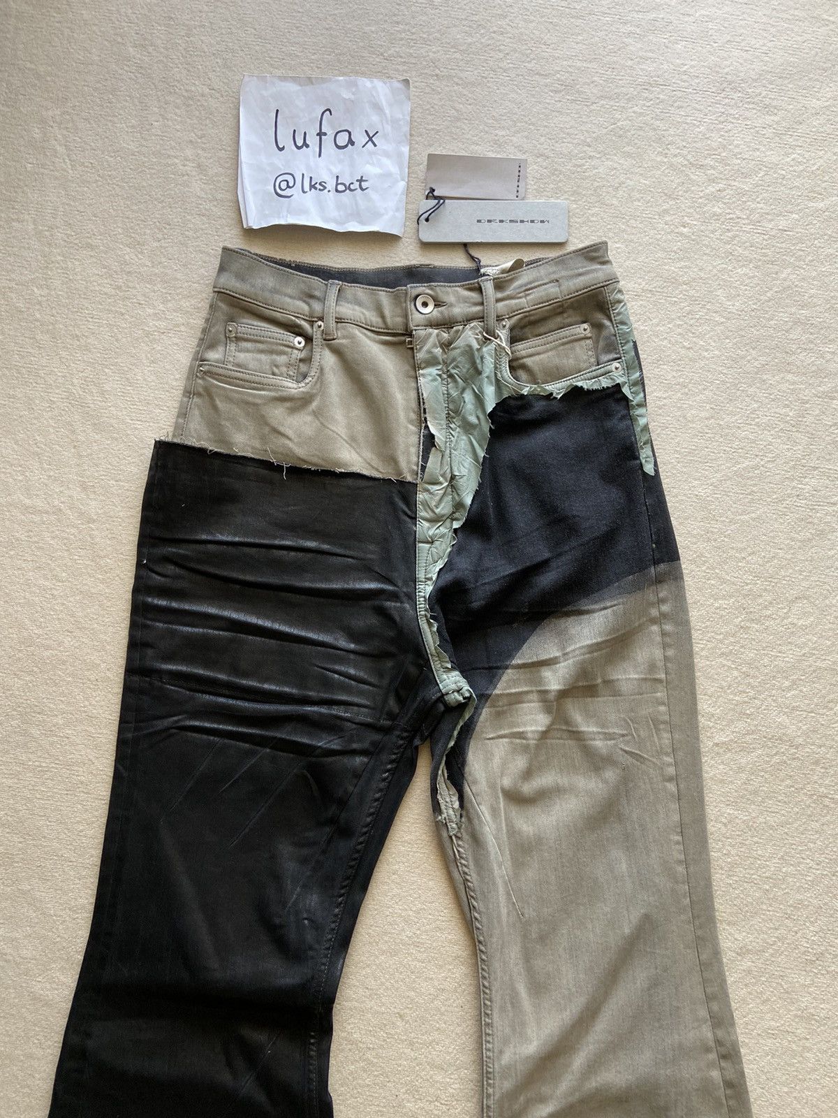Rick Owens NEW | FW22 STROBE MINERAL PEARL BOLAN BOOTCUT WAXED COMBO 31 Size US 31 - 3 Thumbnail