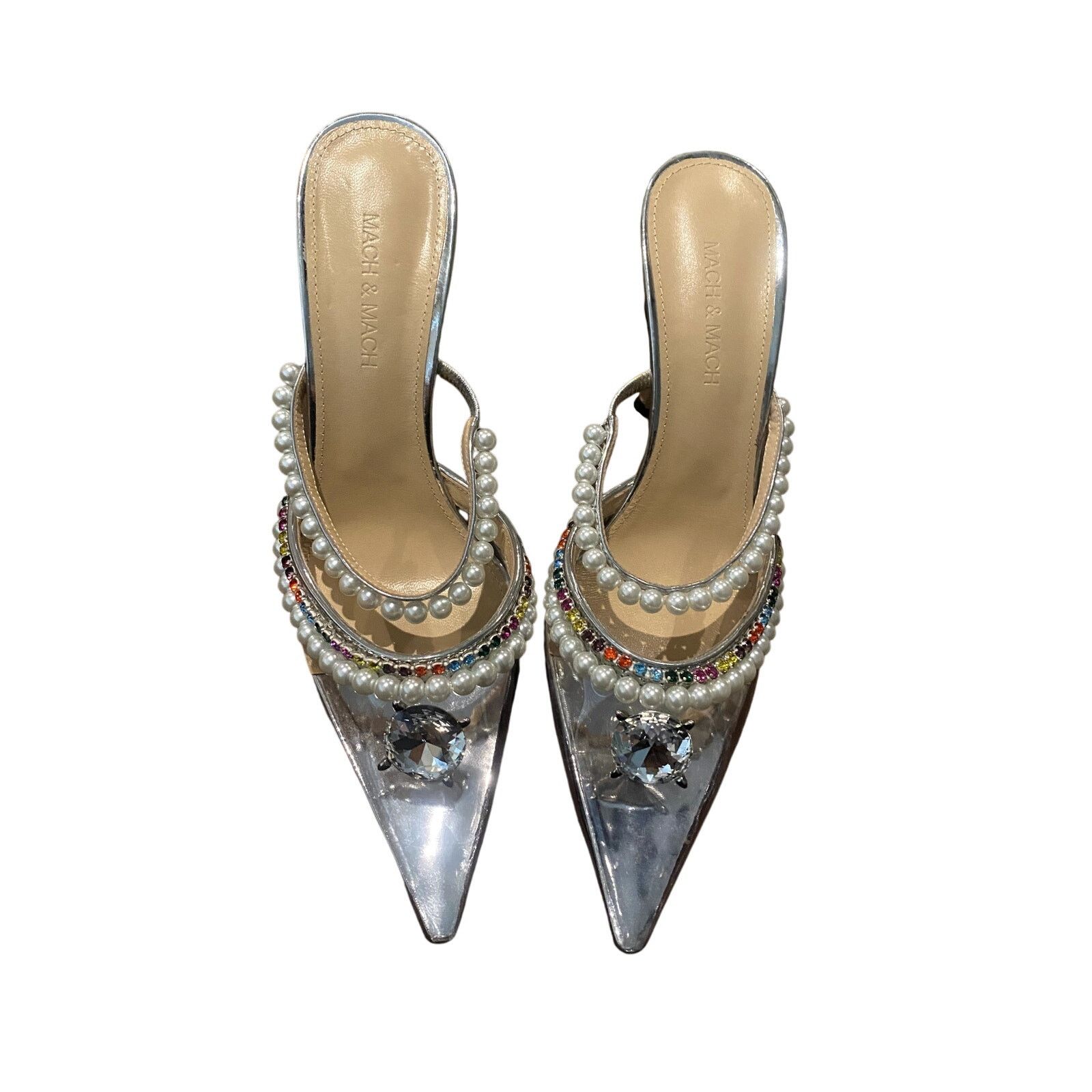 MACH & MACH Mach Mach Diamond Elizabeth Pearl Pointed Toe Mule 39 Size US 9 / IT 39 - 4 Thumbnail