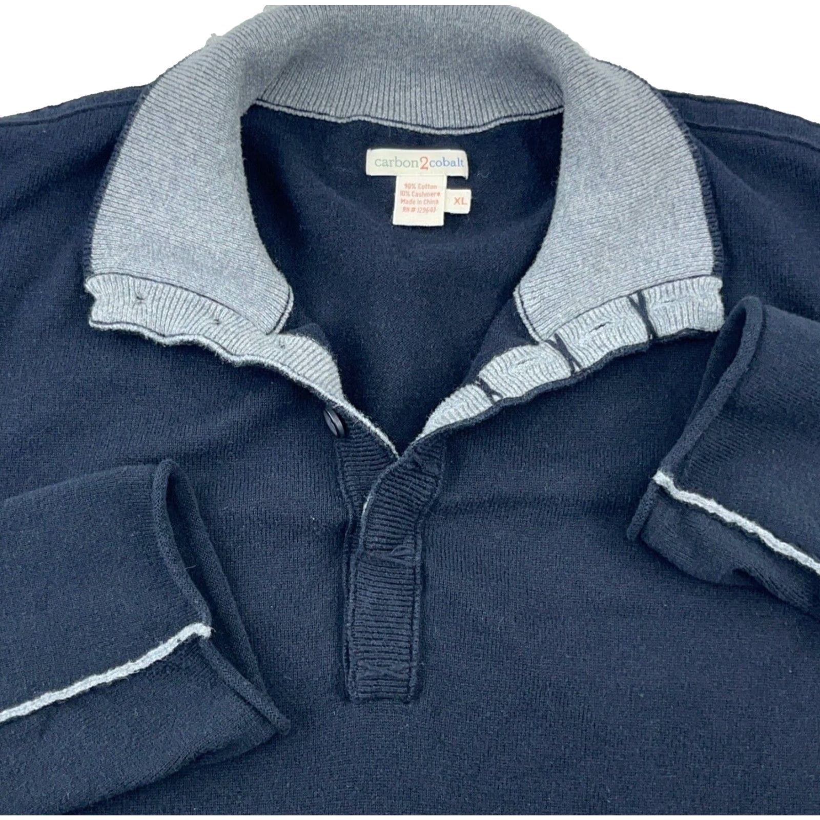 Carbon2Cobalt Corban 2 Cobalt Sweater Men XL Black Gray Pullover 1/2 Zip Knit Thick Lightweight All Seasons Logo Zipper Long Sleeve Regular Adult Sweatshirt Size US XL / EU 56 / 4 - 2 Thumbnail