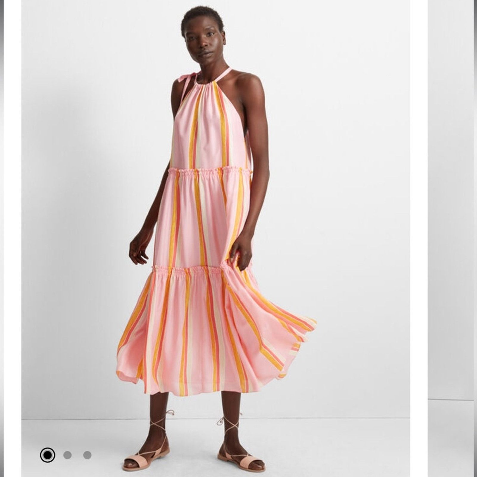 Club Monaco Club Monaco Amirra Silk Pink Multi Stripe Tiered Midi Dress Size S / US 4 / IT 40 - 1 Thumbnail