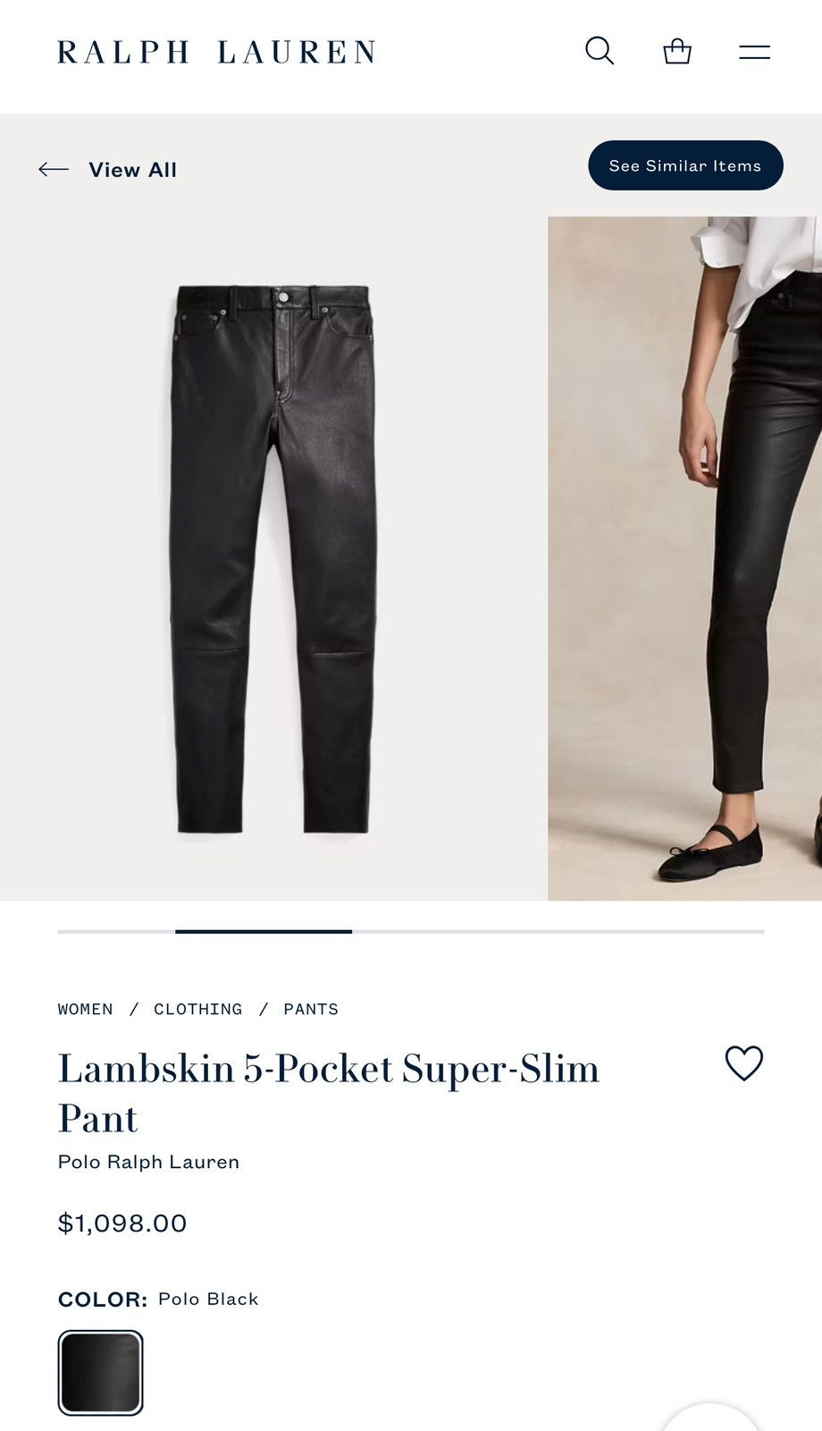 Polo Ralph Lauren Lambskin 5-Pocket Super Slim Pant Size 30" / US 8 / IT 44 - 1 Thumbnail