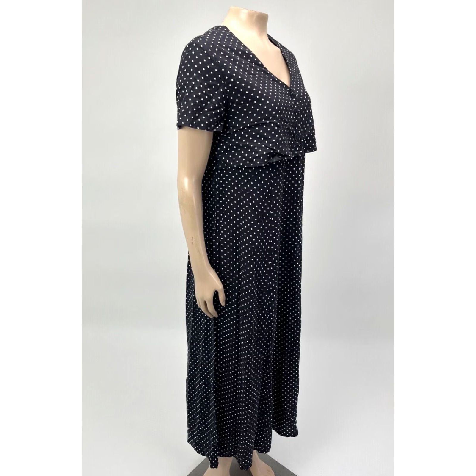 Vintage VINTAGE Ulterior Motives Women's Dress Midi 90s 80s Polka Dot Black Rayon S Party Size XXS / US 00 / IT 34 - 5 Thumbnail