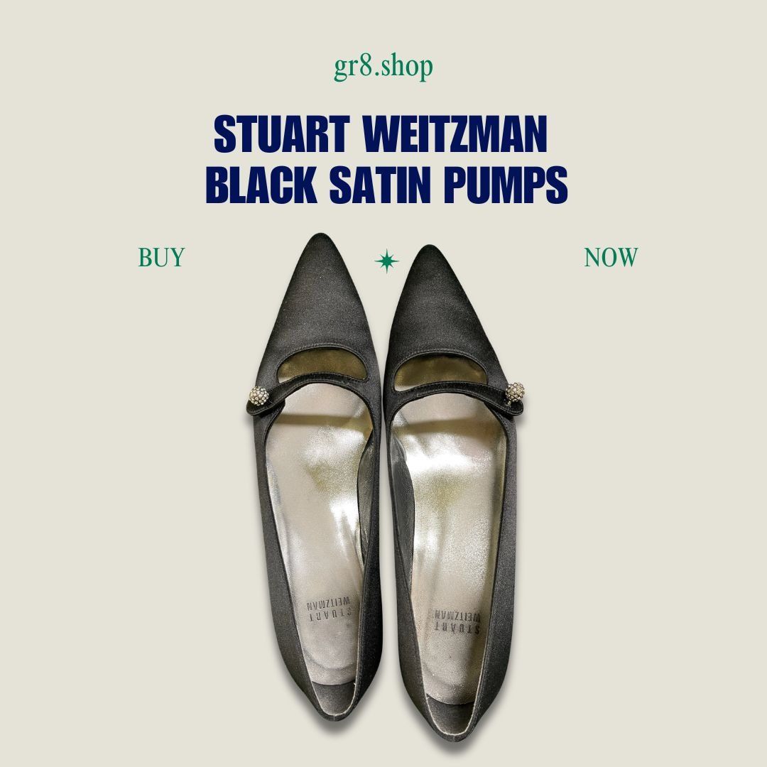 Stuart Weitzman STUART WEITZMAN Black Satin Kitten Heel Pumps Size 8 With Rh Size US 8 / IT 38 - 1 Thumbnail