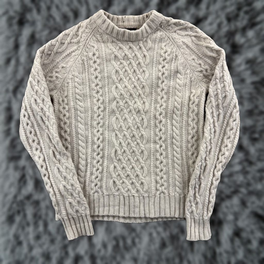 Lands' End Lands' End Sweater Mens Medium Beige Cable Knit Long Sleeve Pullover Casual Preppy Outdoor Wool Cotton Size US M / EU 48-50 / 2 - 1 Thumbnail