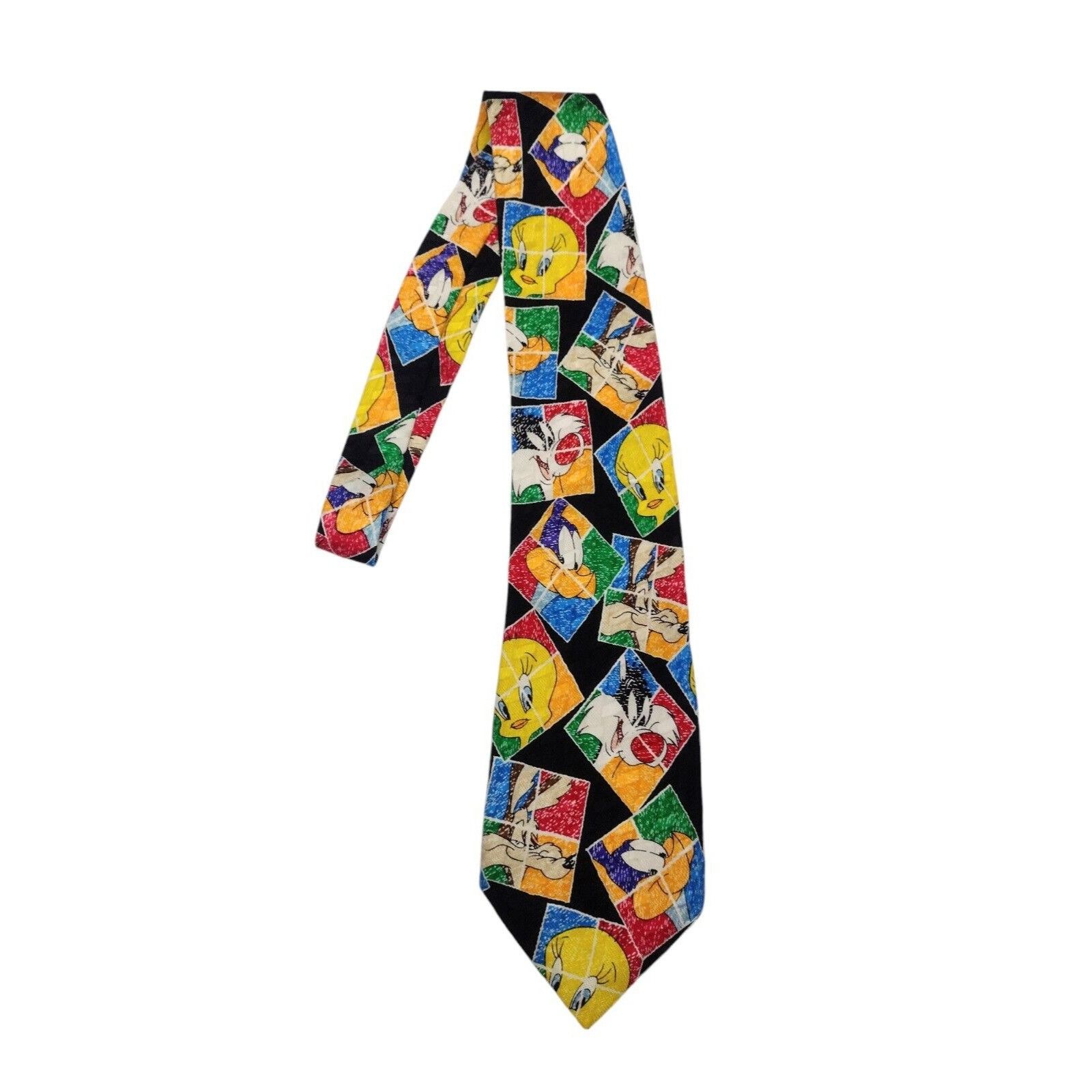 Warner Bros Vtg 1996 All Silk Looney Tunes Necktie Six Flags Retro Carto Size ONE SIZE - 1 Thumbnail