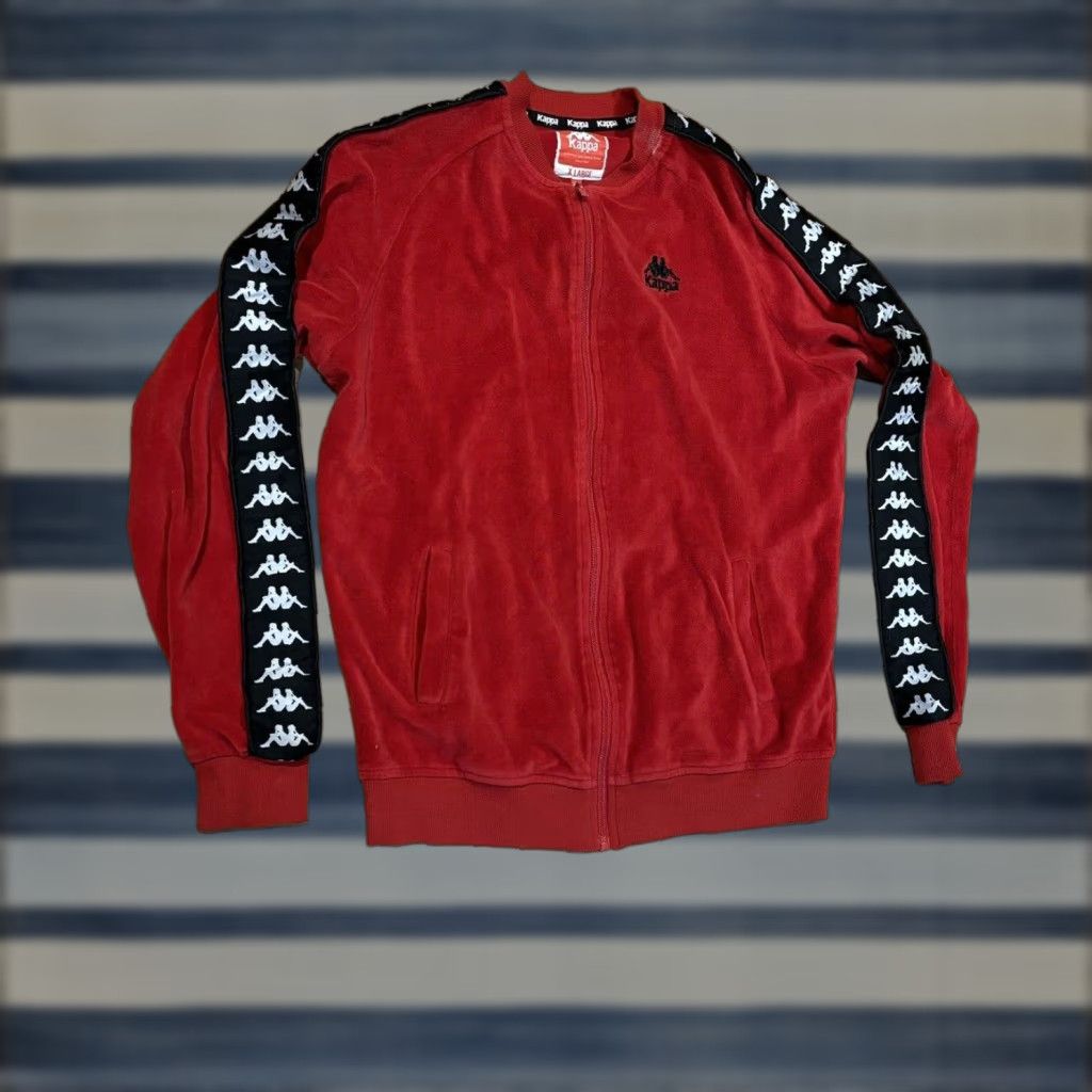 Kappa Kappa Taped Sleeves Red Velour Tracksuit Track Jacket Unisex Size Medium Size M / US 6-8 / IT 42-44 - 1 Thumbnail