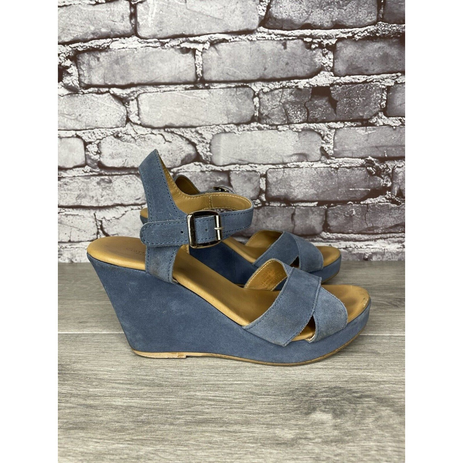 Billy Hill Garnet Hill Blue Suede Leather Wedge Ankle Strap Sandals Wom Size US 9 / IT 39 - 13 Thumbnail