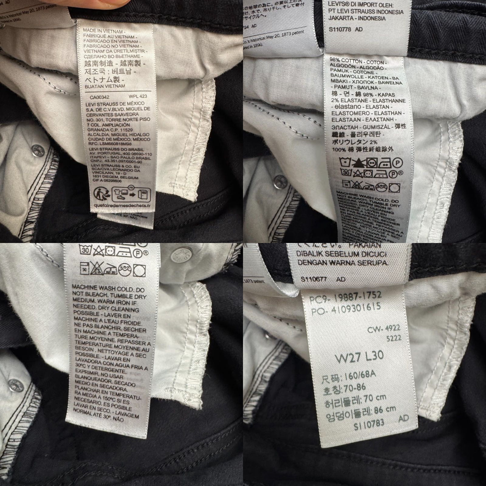 Levi's Levi's Slim Skinny Denim Jeans Womens 27 Regular Dark Black Mid Rise Cotton Stretch 5-Pocket City Streetwear Womens Jeans Size 27" / US 4 / IT 40 - 8 Thumbnail