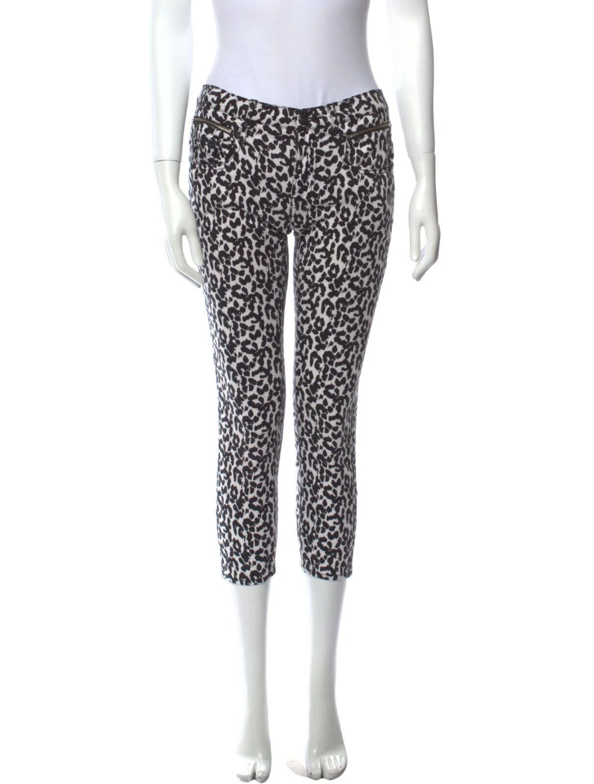 image of R13 Skinny Biker Boy Jean Cropped Leopard Biker (26") in Black, Women's