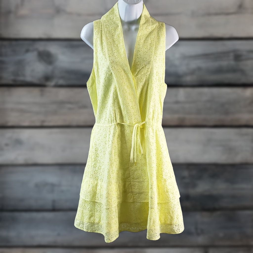 Victoria's Secret Victoria's Secret Womens Dress Sz Large Button Front Yellow Eyelet Cotton Size L / US 10 / IT 46 - 1 Thumbnail