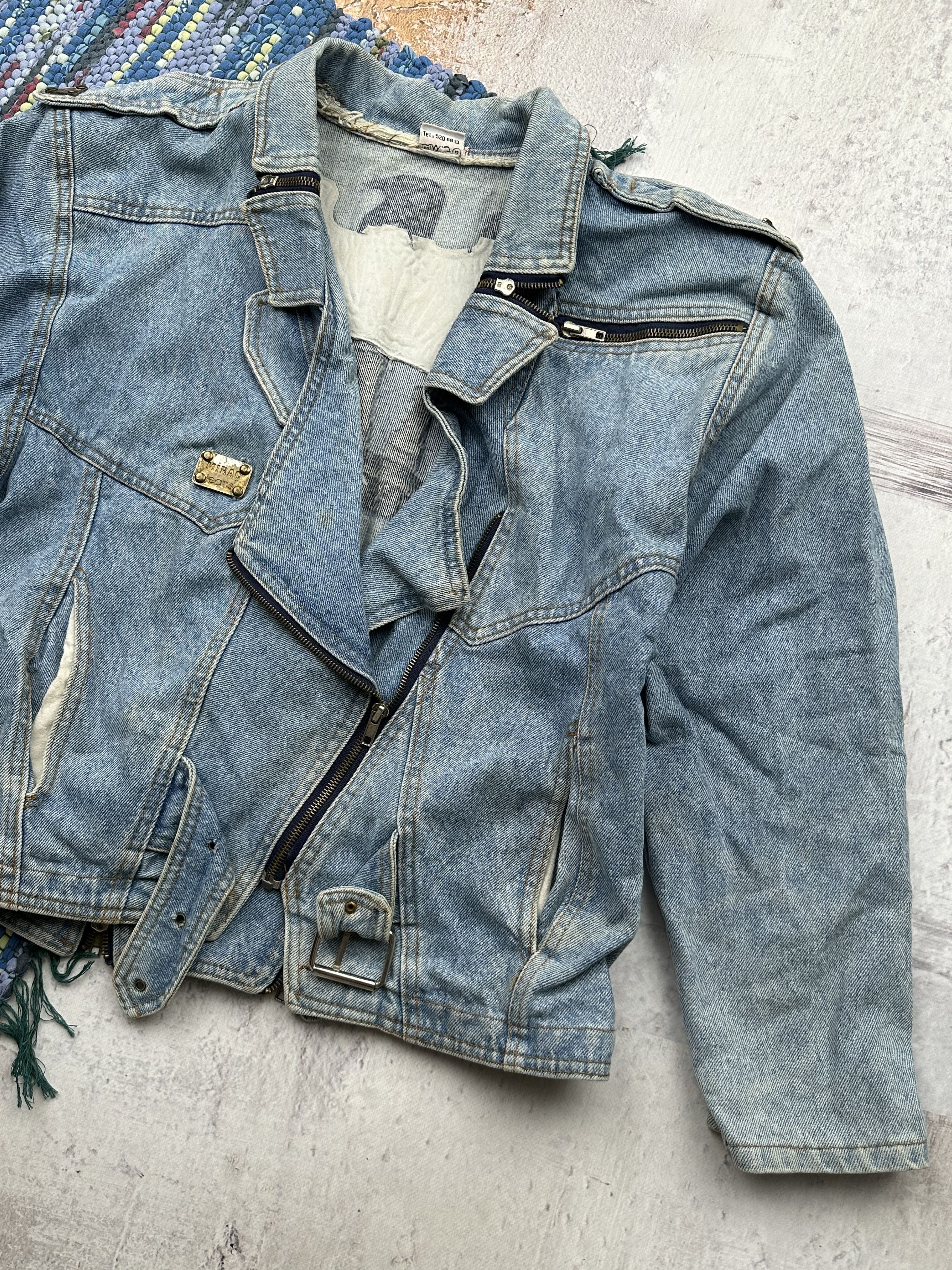 Vintage Vintage Biker Denim Jacket A148(362) Size S / US 4 / IT 40 - 3 Thumbnail