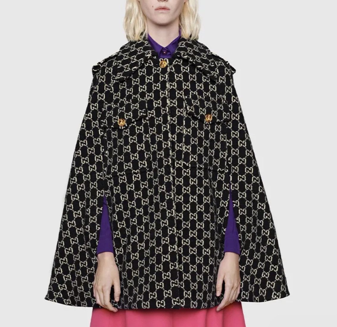 Gucci GUCCI GG Supreme Cape Wool Black White Cloak Size XS / US 0-2 / IT 36-38 - 3 Thumbnail