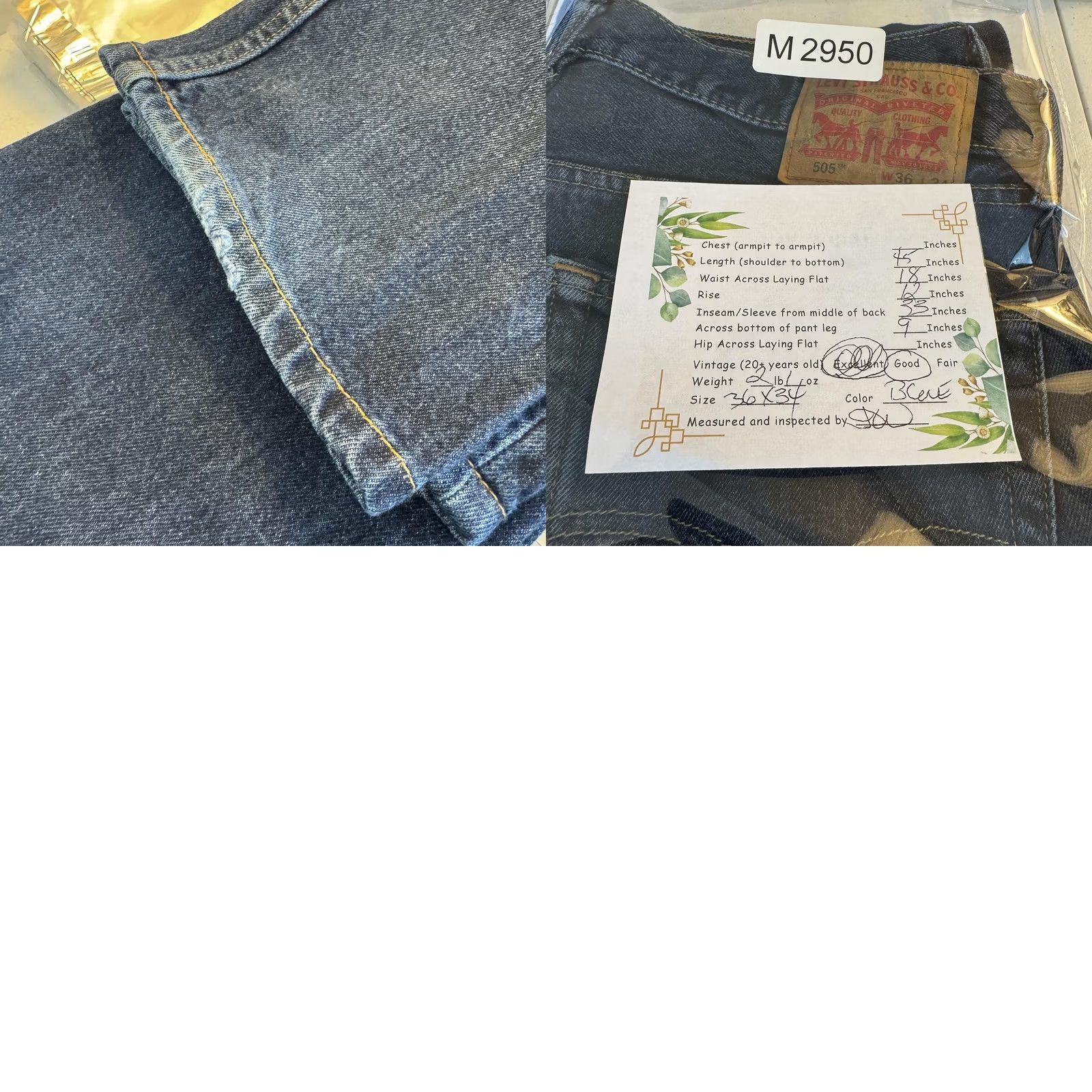 Levi's VINTAGE Levis 505 Jeans Mens 36x34 Blue Straight Leg Denim Regular Fit Classic Size US 36 / EU 52 - 8 Thumbnail