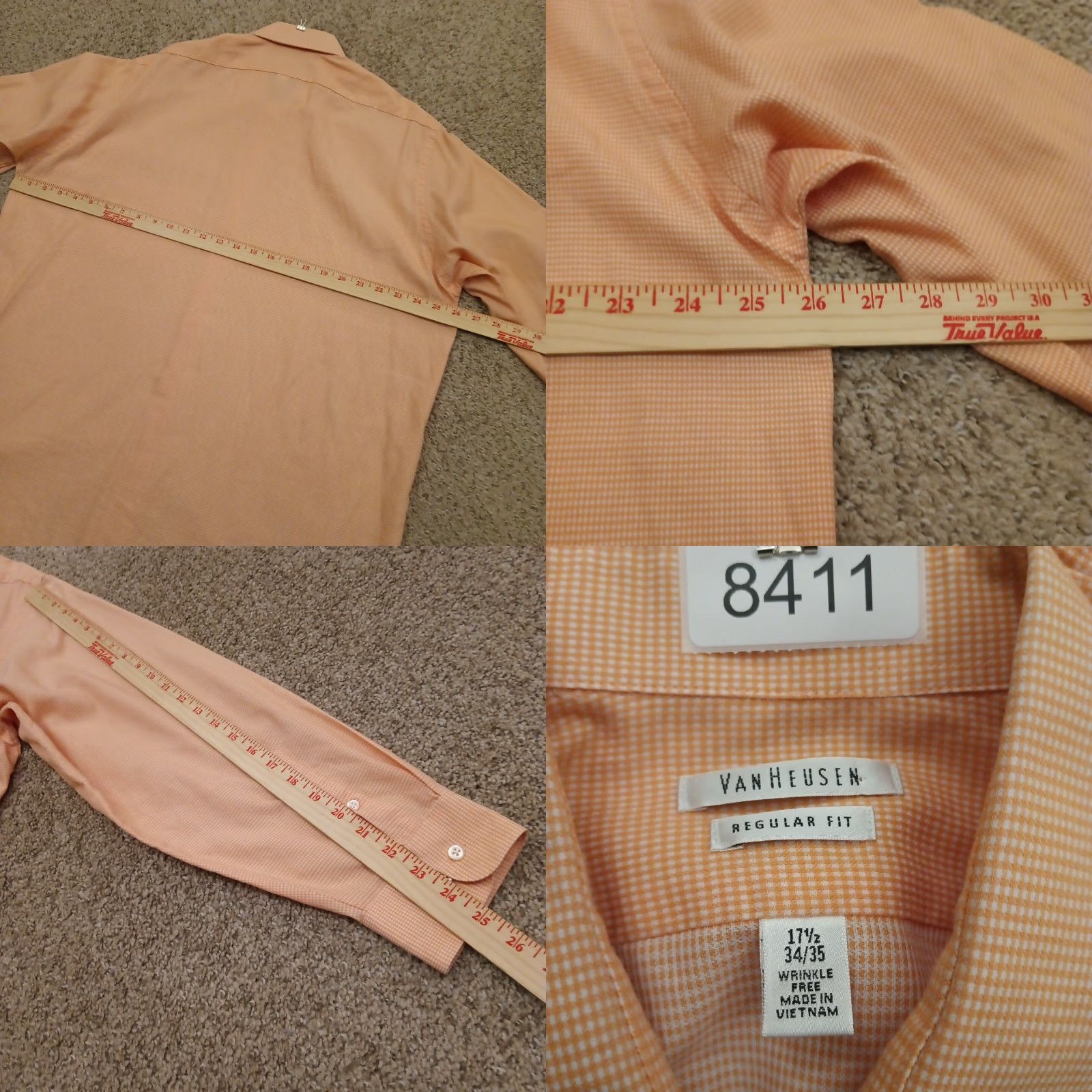 Van Heusen Van Heusen Shirt Mens 17.5 Orange Micro Check Long Sleeve Button Up Cotton Blend Size US XXL / EU 58 / 5 - 8 Thumbnail