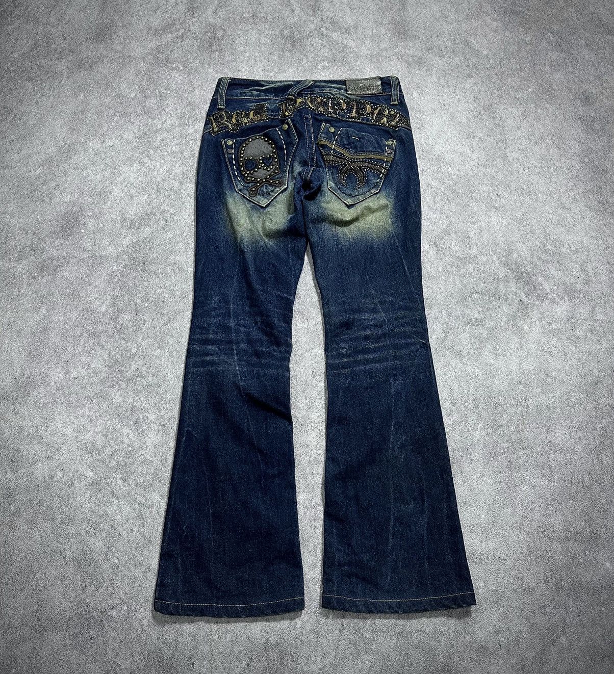 Japanes Red Pepper Embroidery Tiger Studs Skull Flared Jeans