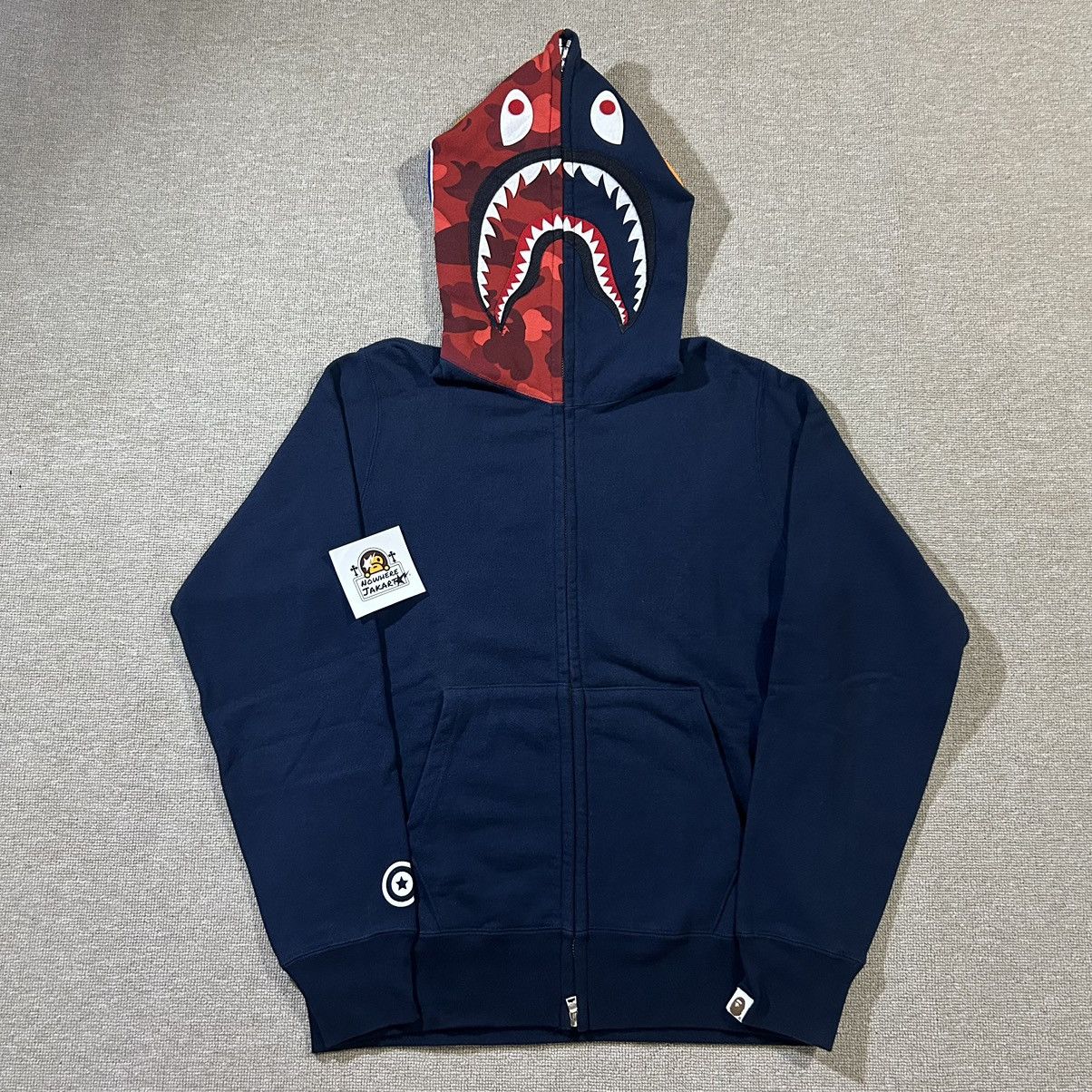 image of Bape Color Camo Shark Full Zip Hoodie in Navy, Men's (Size Medium)