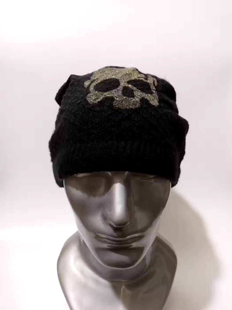 image of 08 Japanese Skull Beanie Punk Bondage Reversible Hats in Black Olive, Men's